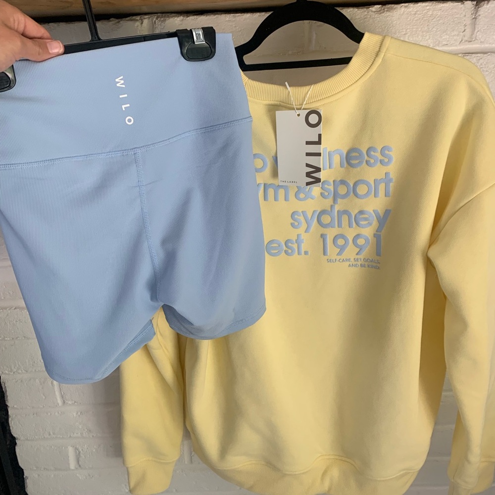 Yellow Sweatshirt and Blue Shorts Set